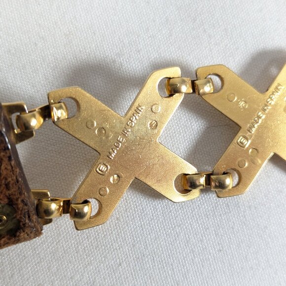 Kudos genuine leather belt chestnut brown + gold tone XXX accents made in Spain - Picture 6 of 11